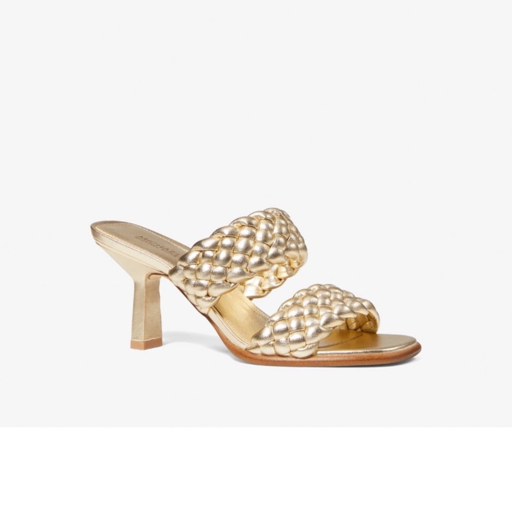 Metallic Braided faux leather gold mule